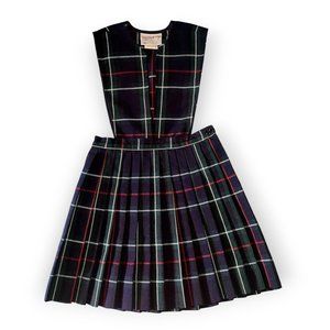 Schoolbelles Girls V-Neck Pleated Green Plaid Jumper Uniform Size 6 Made in USA